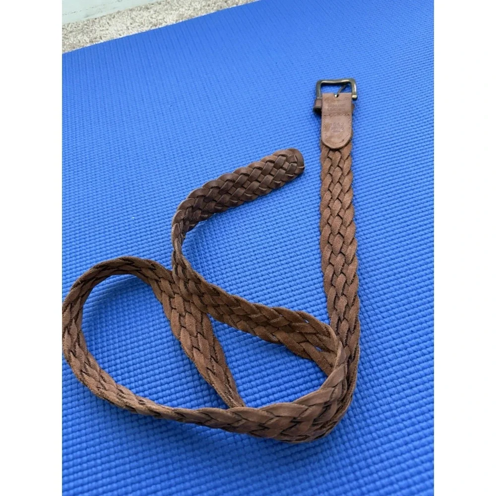 Women's Brown Genuine Leather Braided Belt Size 38/90 Adjustable Buckle